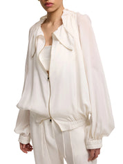 ZIPPERED GATHERED DETAIL BLOUSE