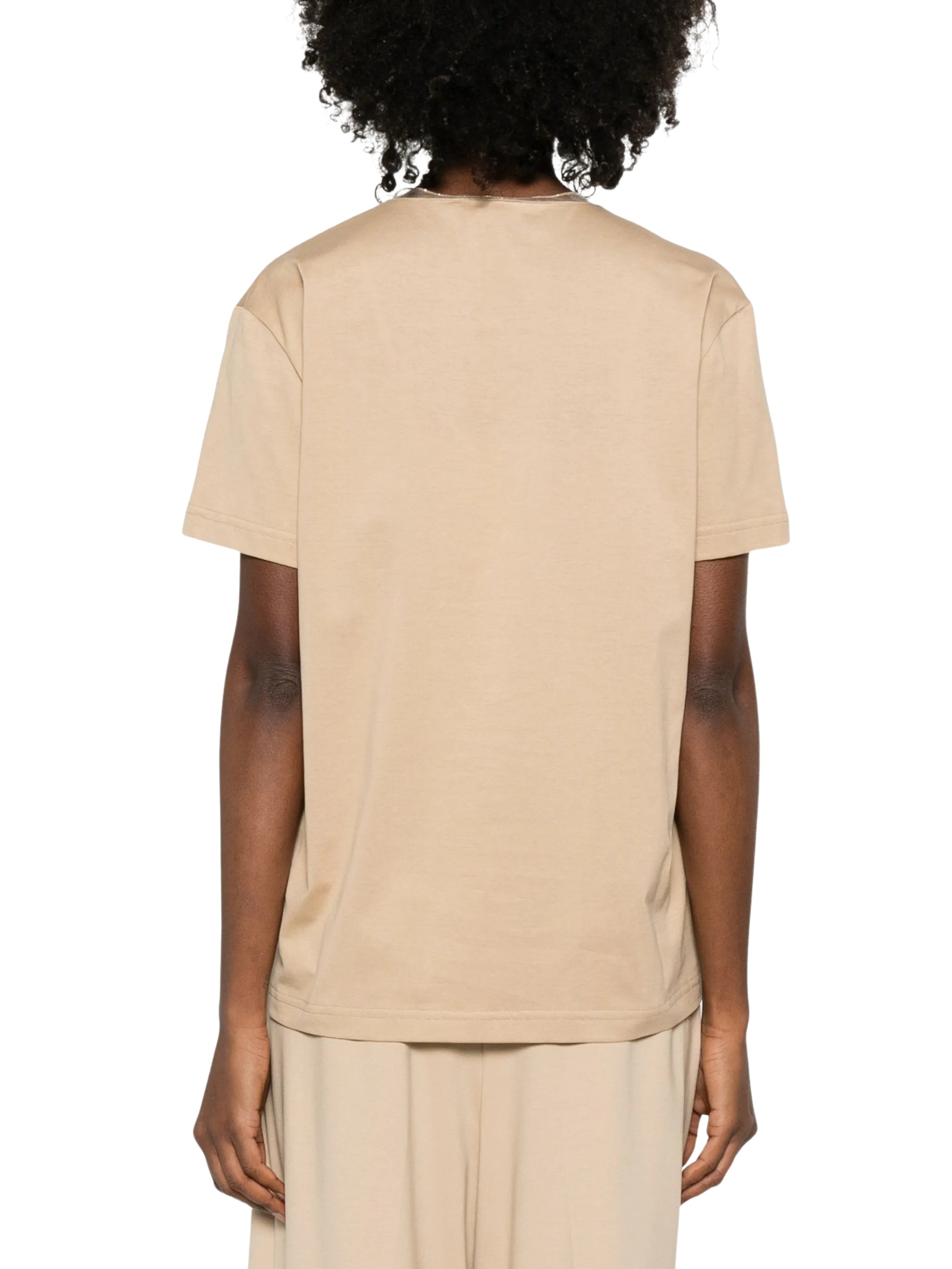 Cotton jersey v neck t-shirt tulle and filo diamante detail