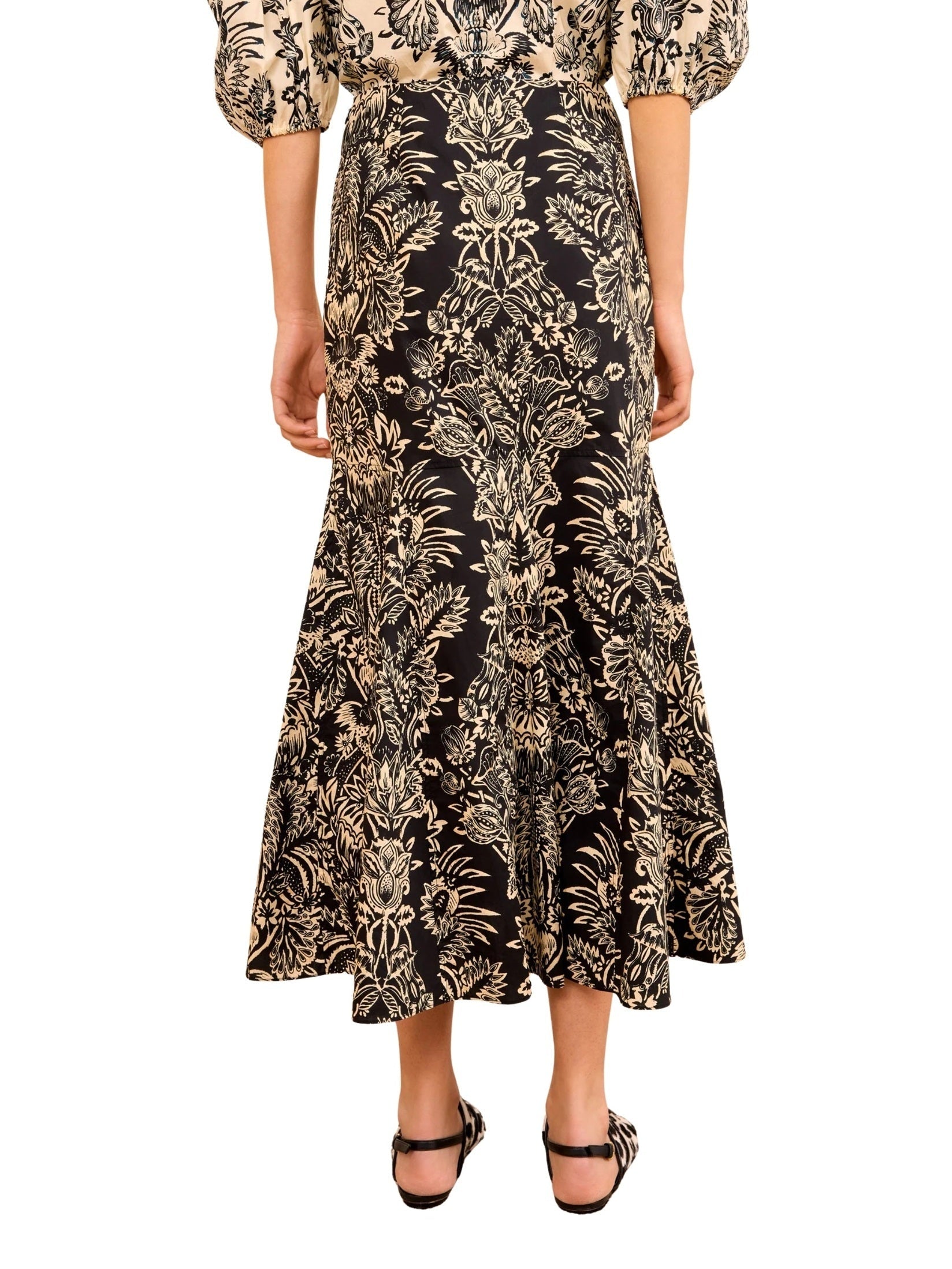 Clarisse trumpet midi skirt - Noir Flora