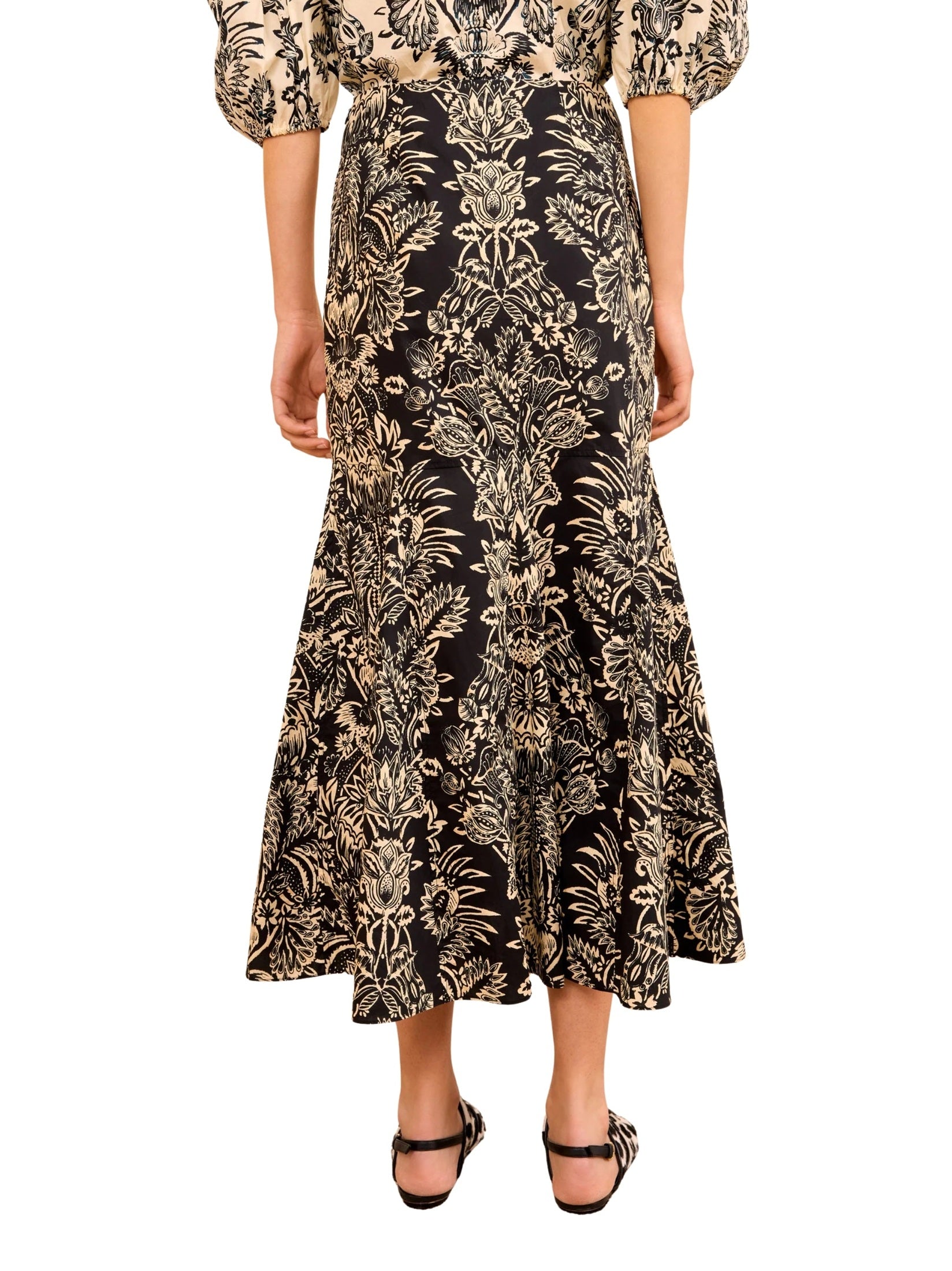 Clarisse trumpet midi skirt - Noir Flora