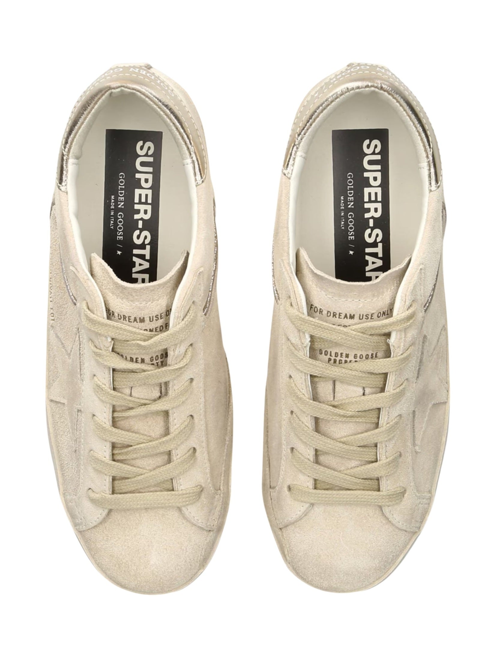Super star suede upper toe and tongue laminated leather heel suede star