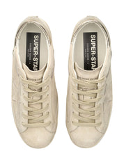 Super star suede upper toe and tongue laminated leather heel suede star