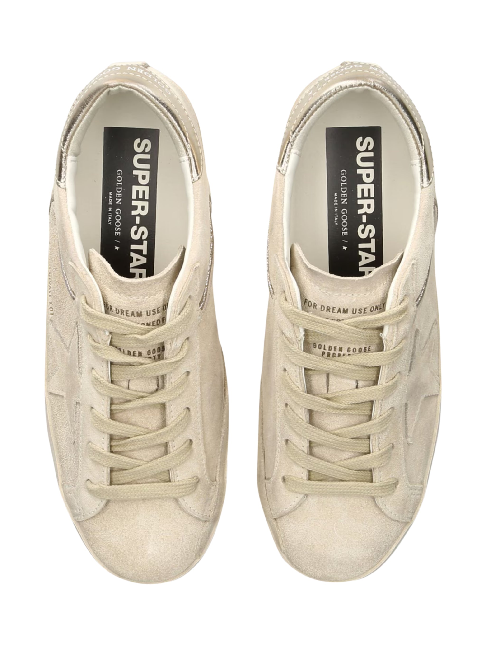 Super star suede upper toe and tongue laminated leather heel suede star