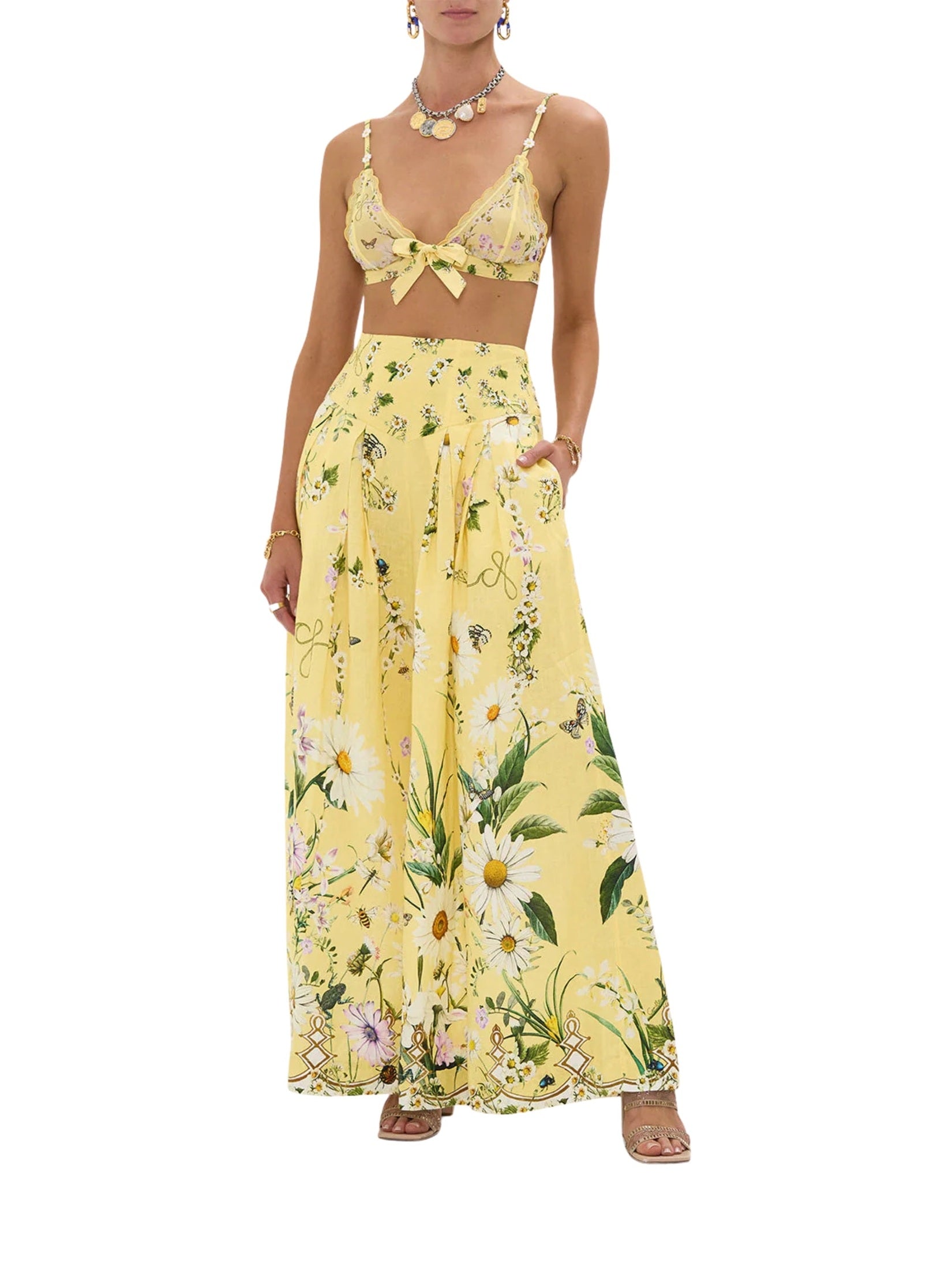 Corset waist wide leg pant