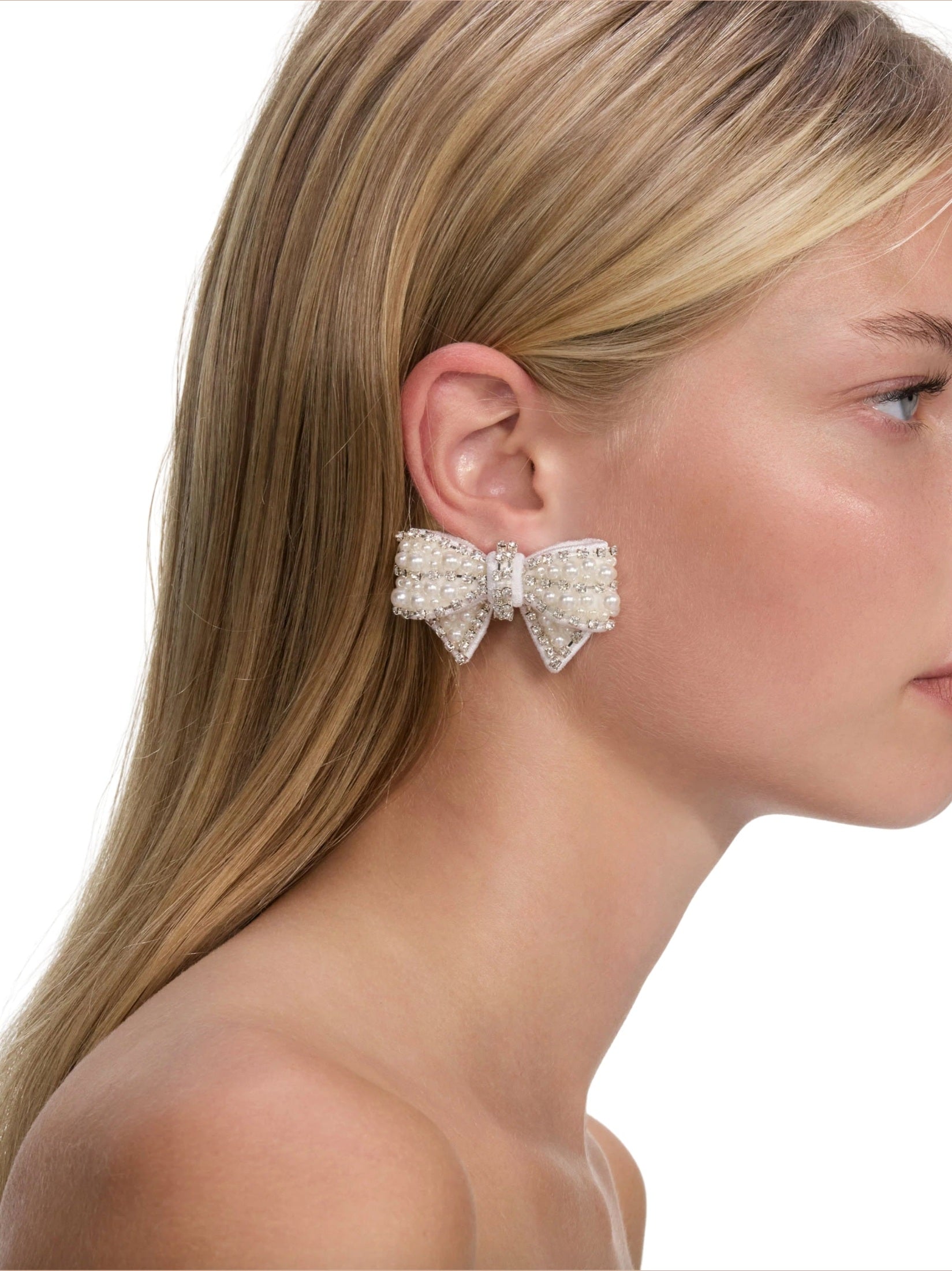 Pearl satin bow earrings