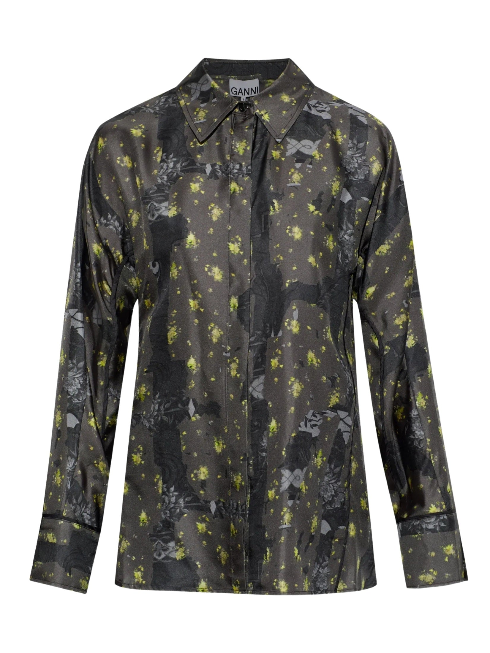Printed silk twill long sleeve shirt