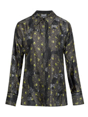 Printed silk twill long sleeve shirt