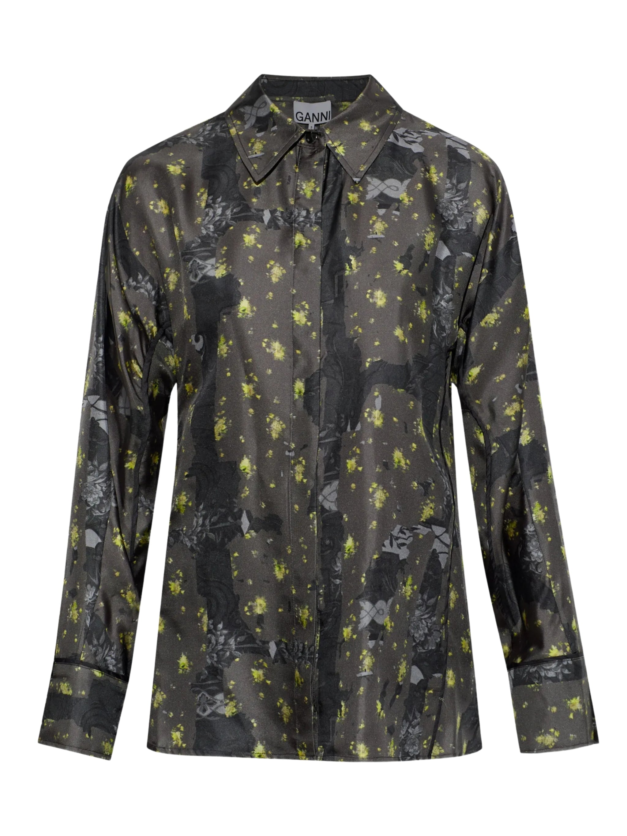 Printed silk twill long sleeve shirt