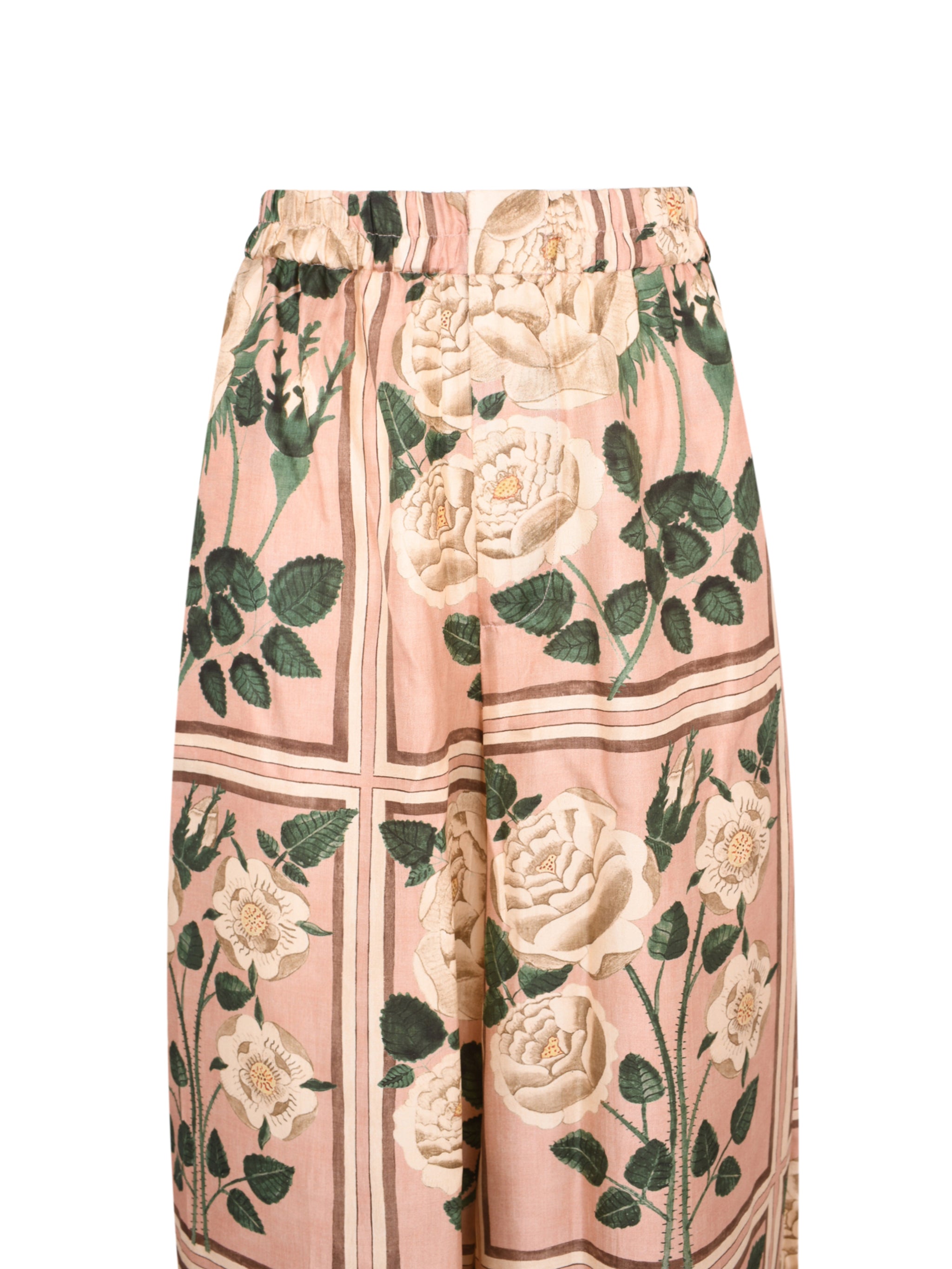 Portsea twill silk print wide leg long pant with full elastic band
