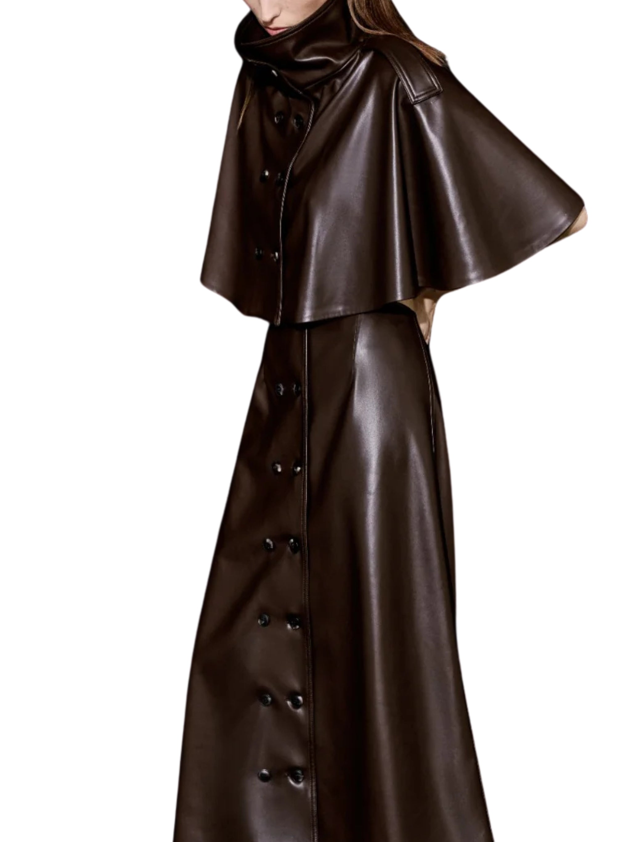 BROWN CLOAK VEGAN LEATHER JACKET