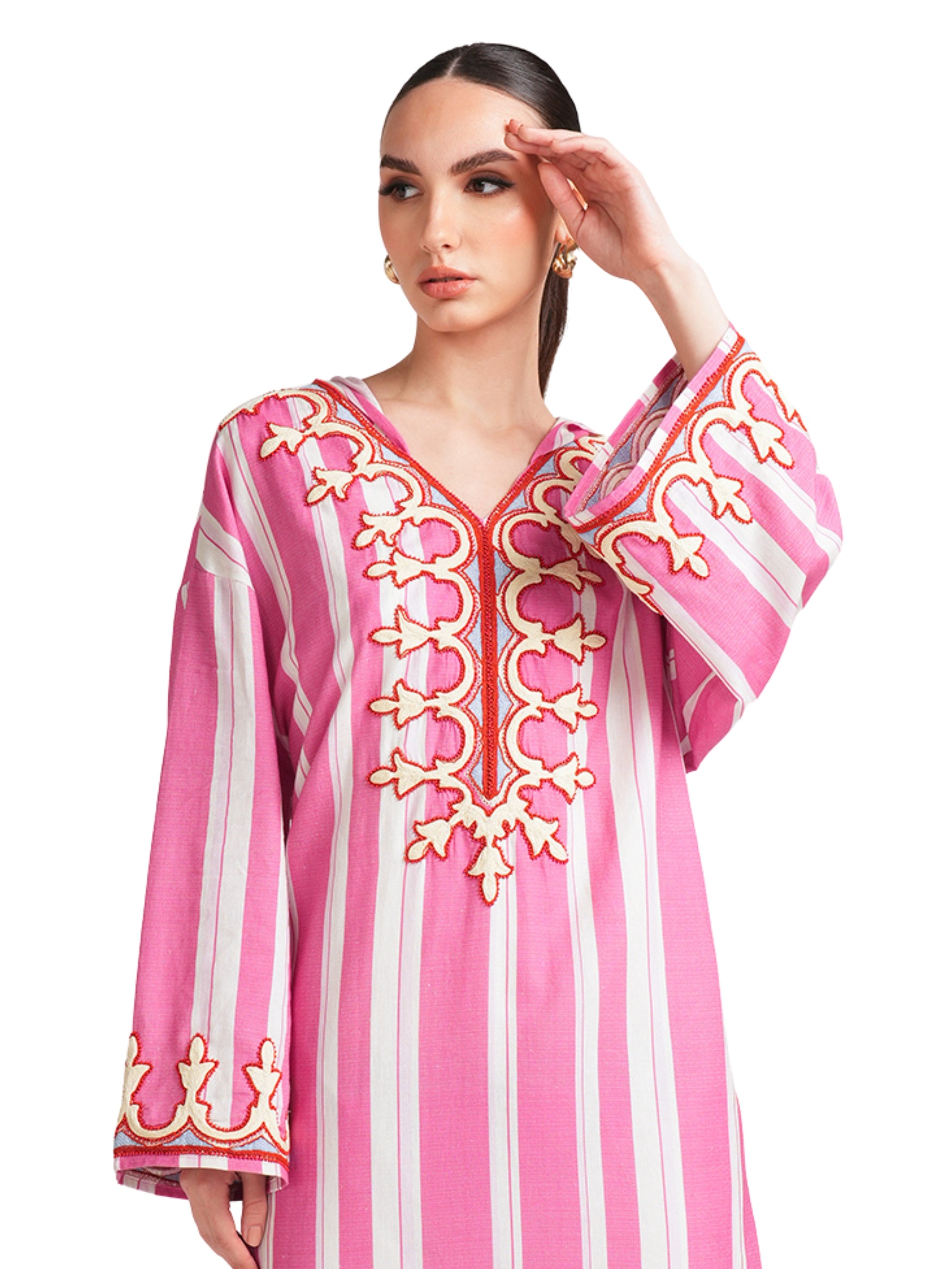 PINK HOODIE KAFTAN WITH EMBROIDERY