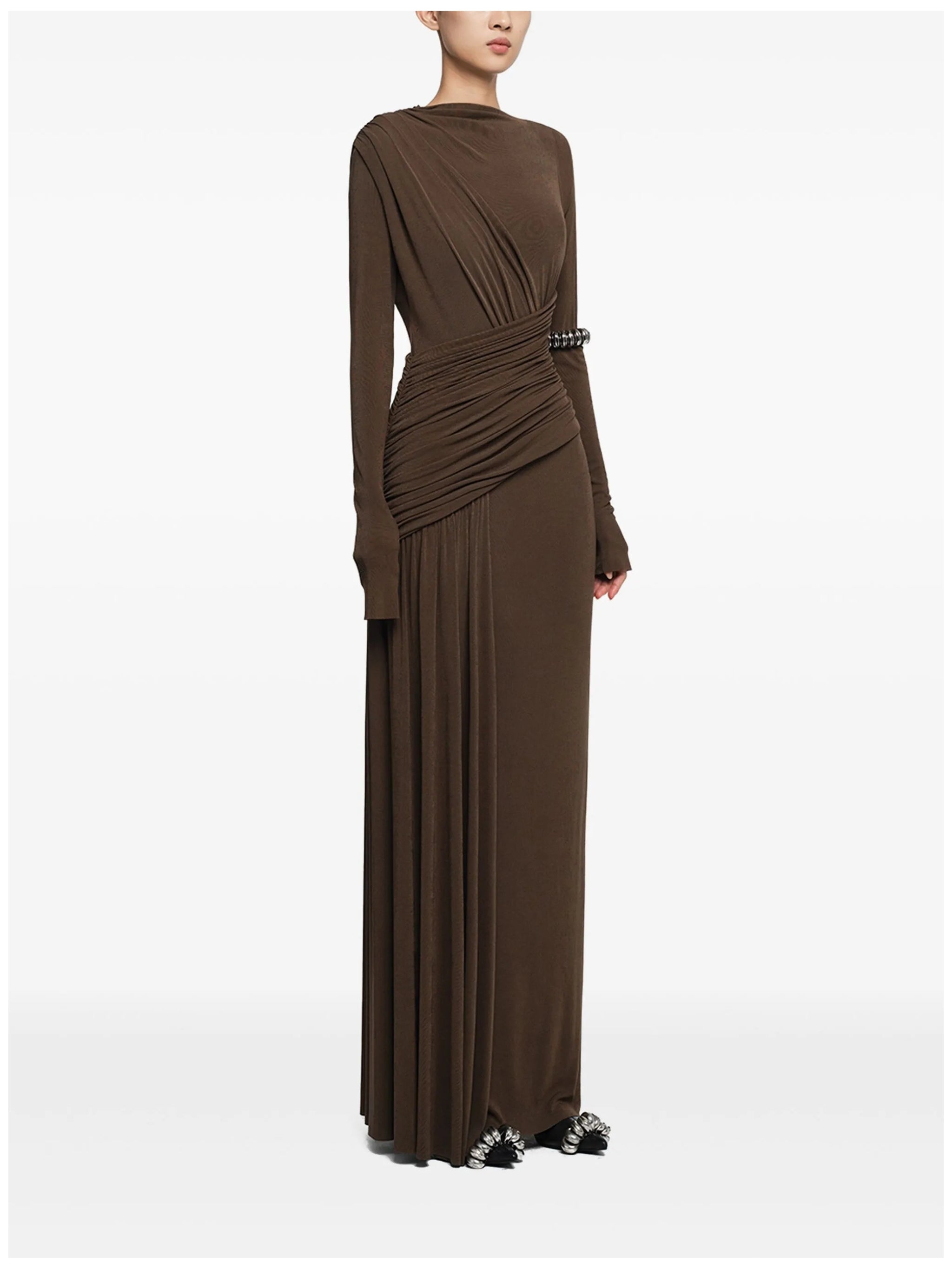 ASYMMETRICAL FORM-FITTING DRESS WITH DRAPED HIP