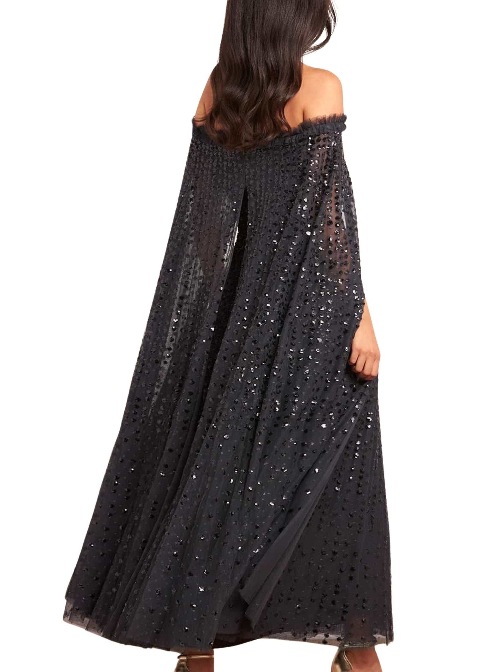 Raindrop cape ankle gown