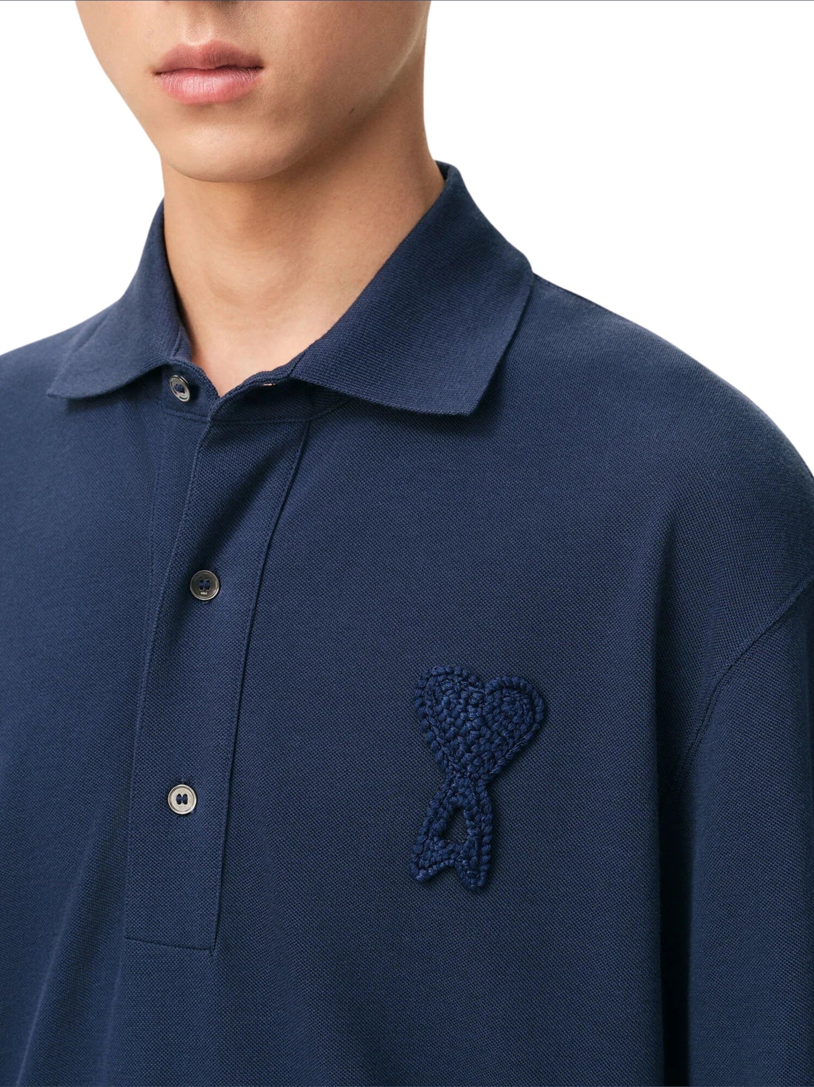 Boxy fit polo with ami de coeur knitted patch