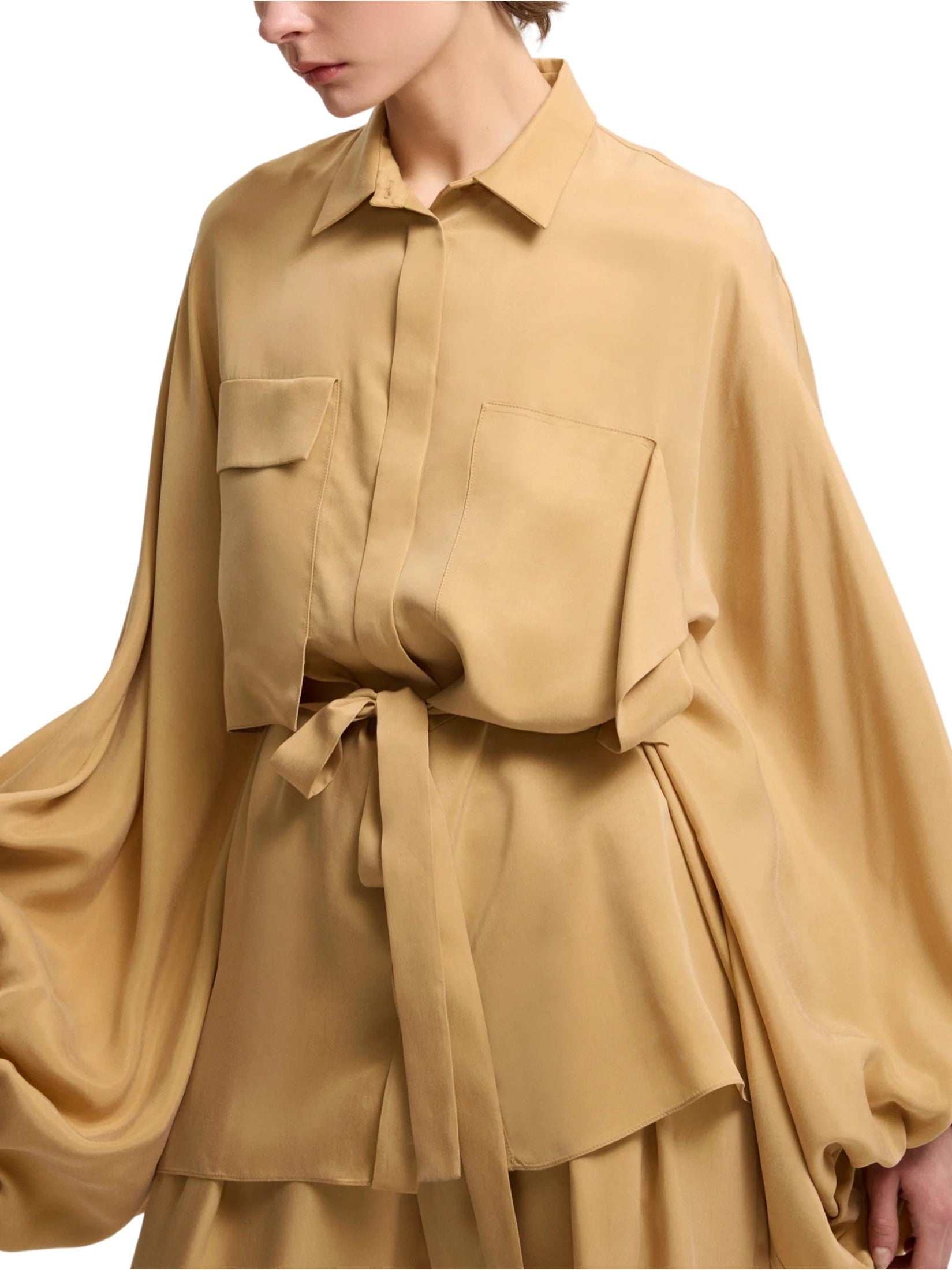 Drop shoulder cupro blouse