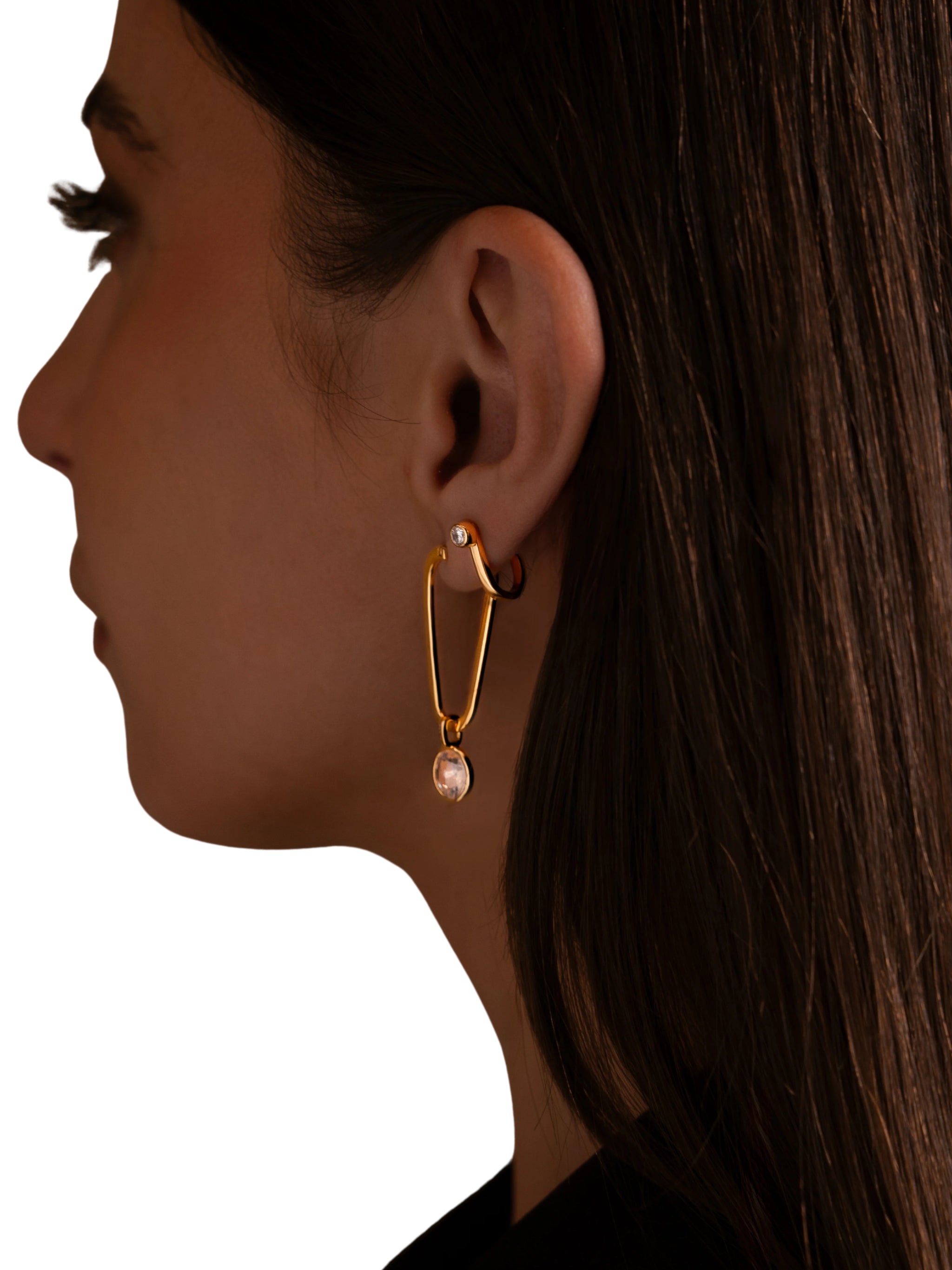 J earrings in sterling silver & rhodium and white cz