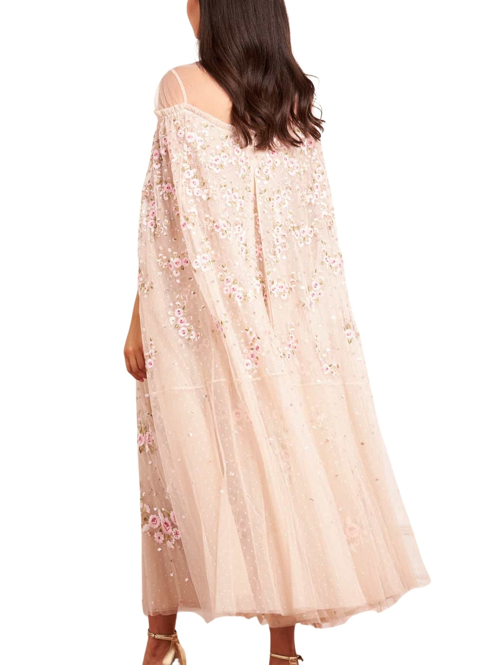 Crescent roses cape ankle gown