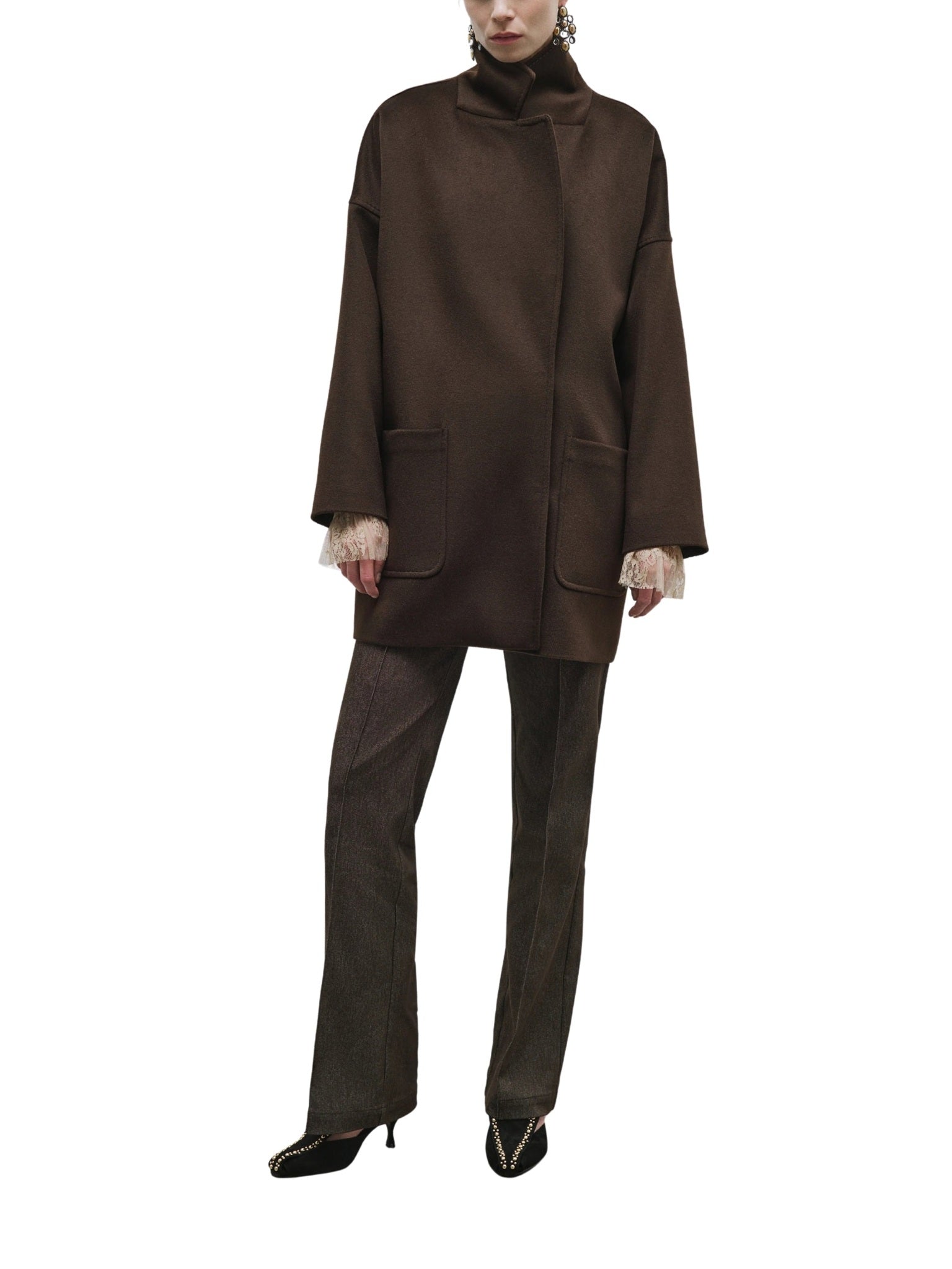 Short Melton Coat with Large Pockets
