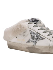Super-Star Sabots in white leather with shearling lining and silver star