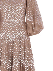 SCALLOP SEQUIN ROUND NECK ANKLE GOWN