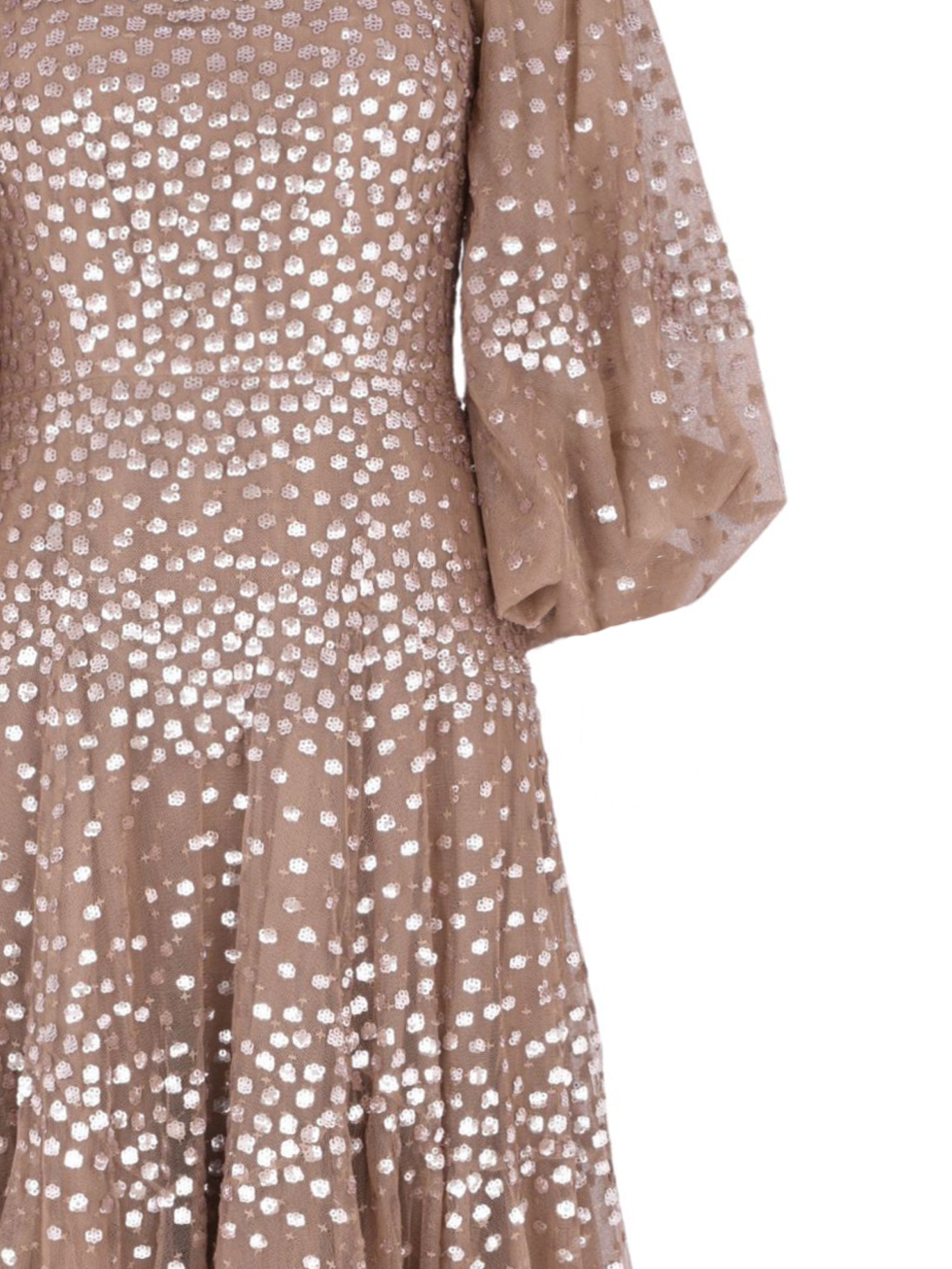 SCALLOP SEQUIN ROUND NECK ANKLE GOWN