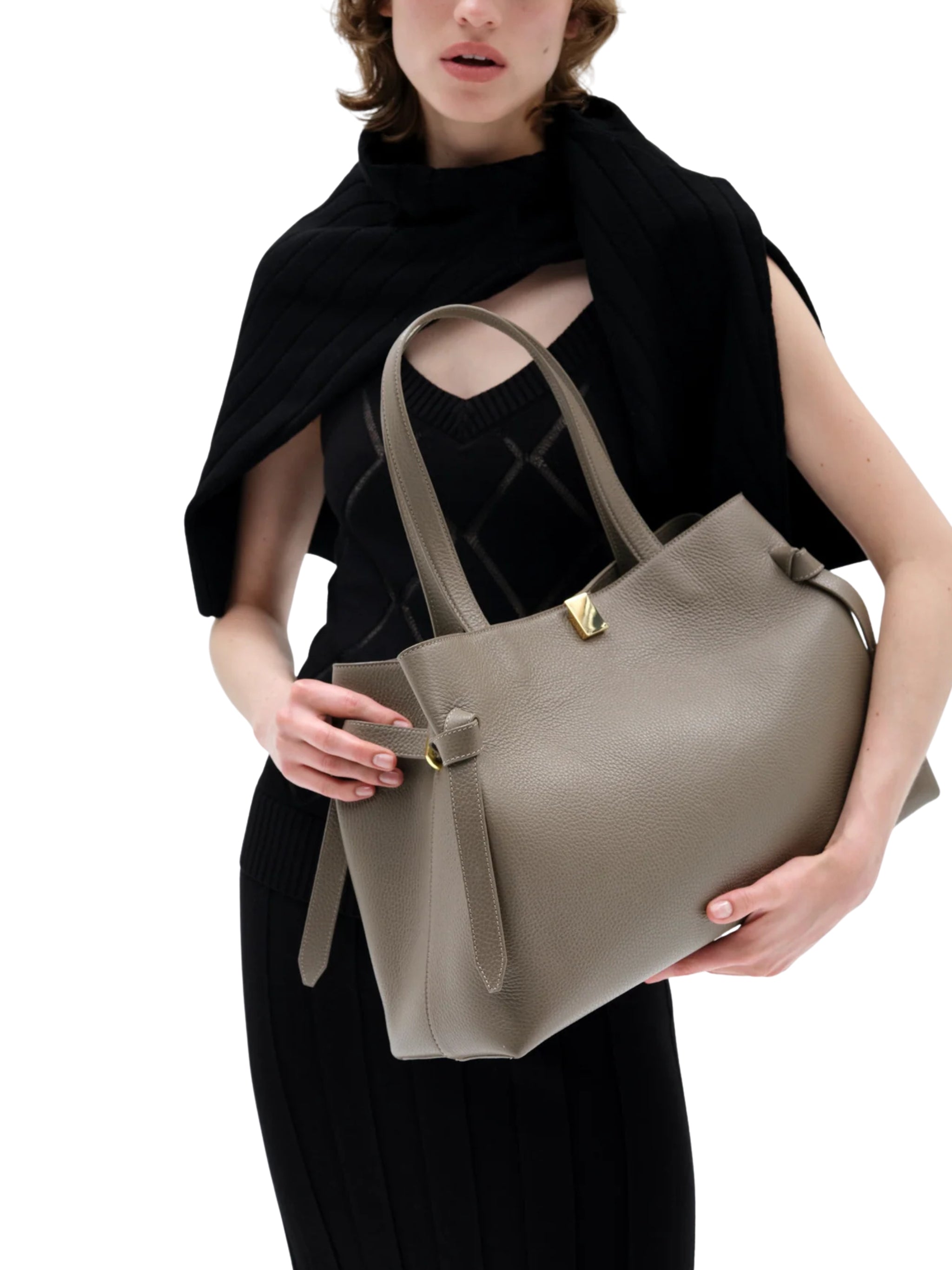 GYOZA TOTE TAUPE PEBBLE GRAINED LEATHER