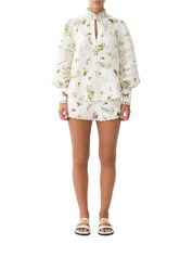 BUTTONED COLLAR BLOUSE WITH BLOUSON SLEEVE