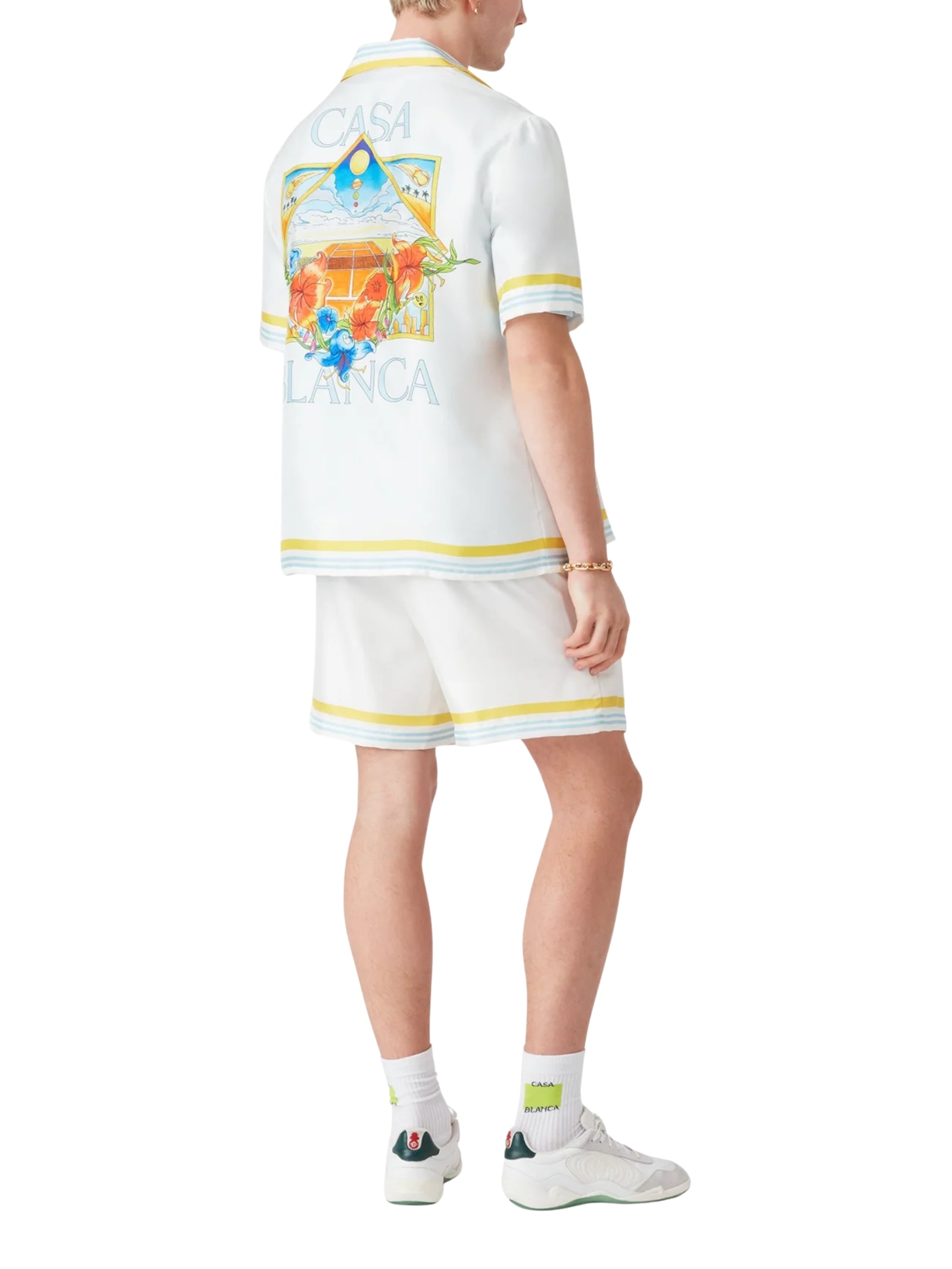 White Tennis Landscape Silk Shorts