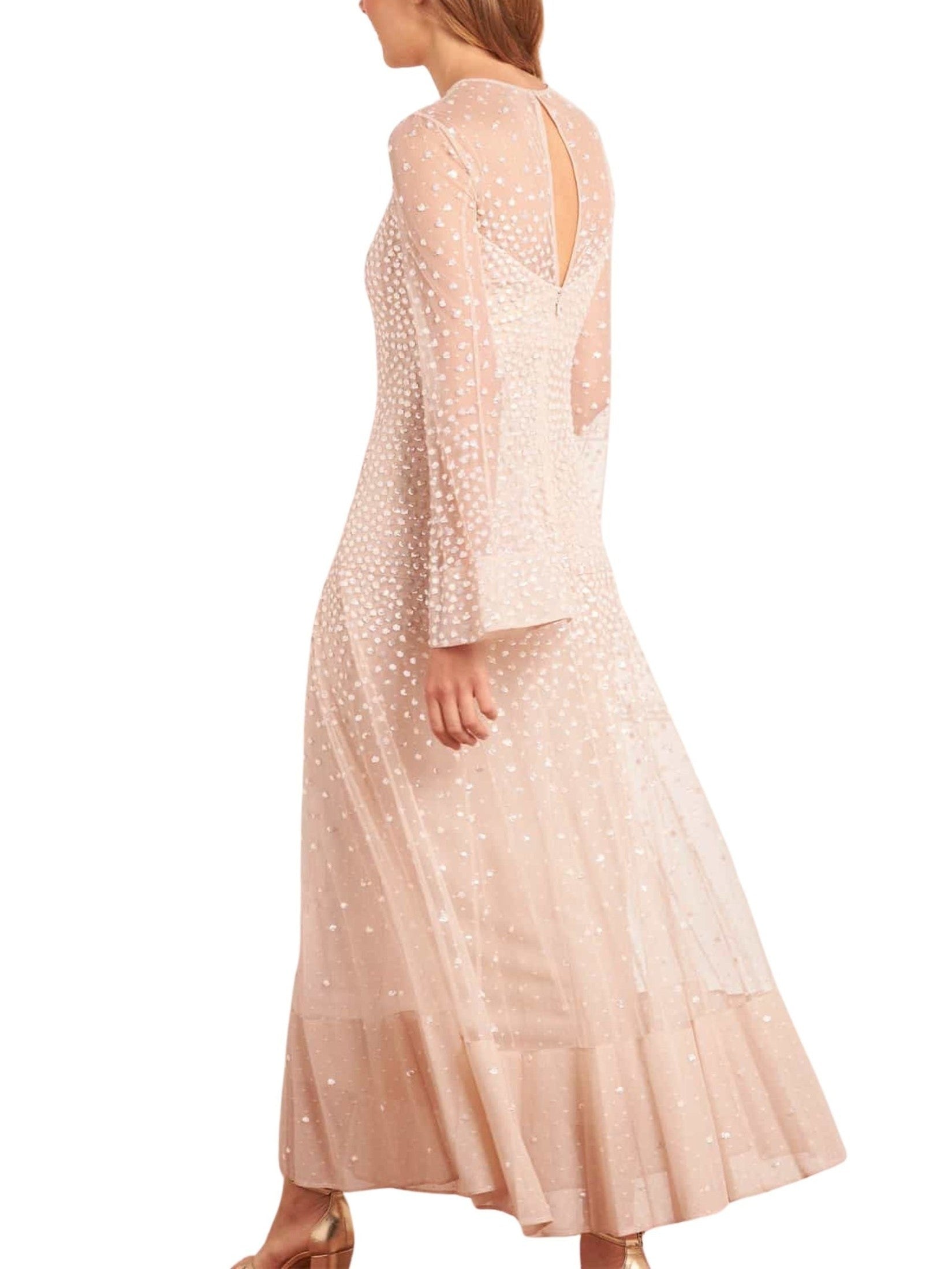Sequin cascade long sleeve ankle gown