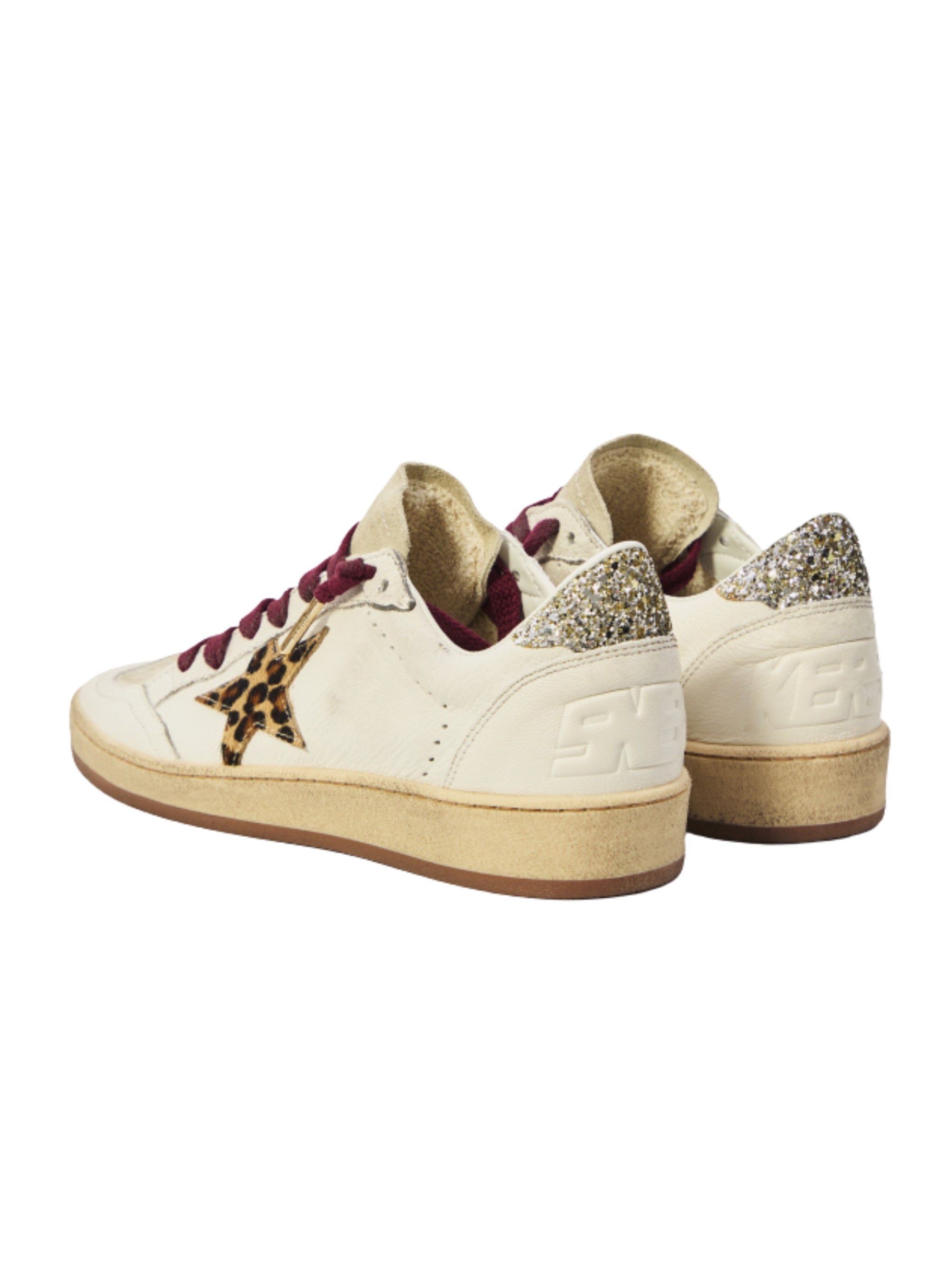 Ballstar nappa upper toe and spur suede tongue horsy star glitter heel