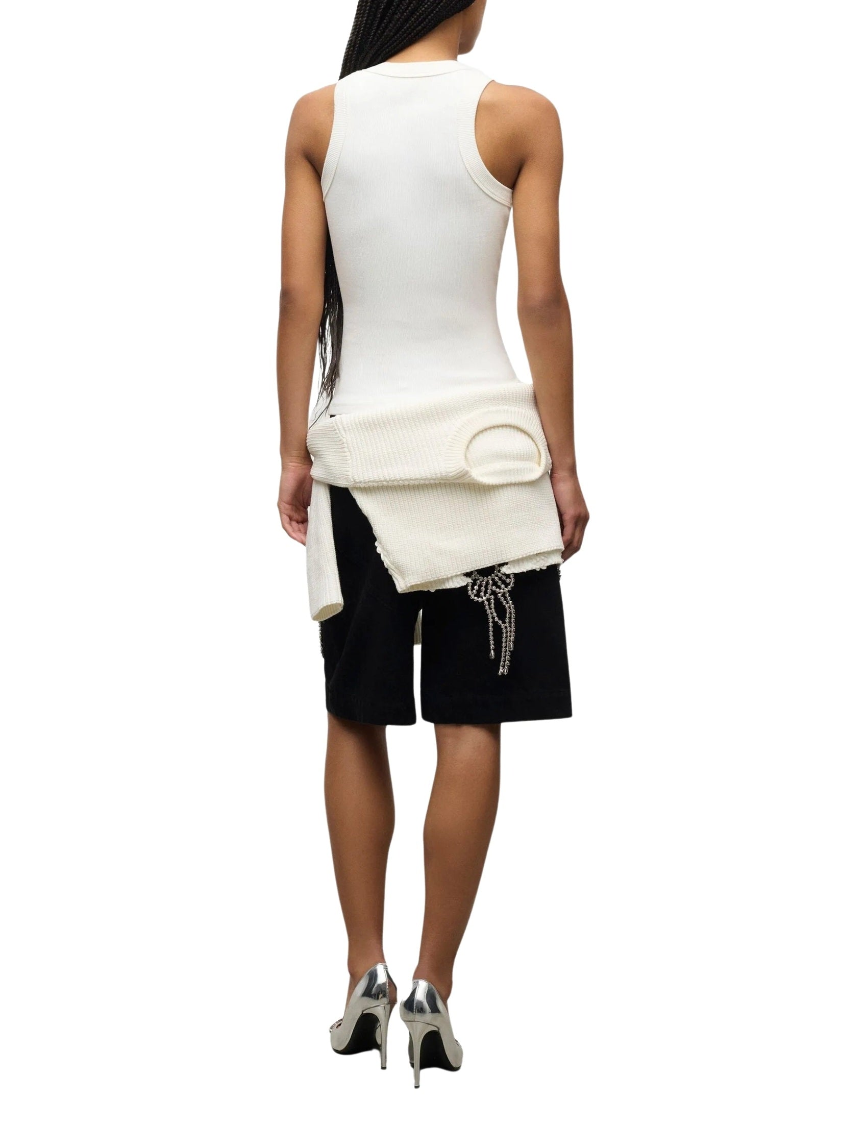 Distressed crystal ribbed knit tank top