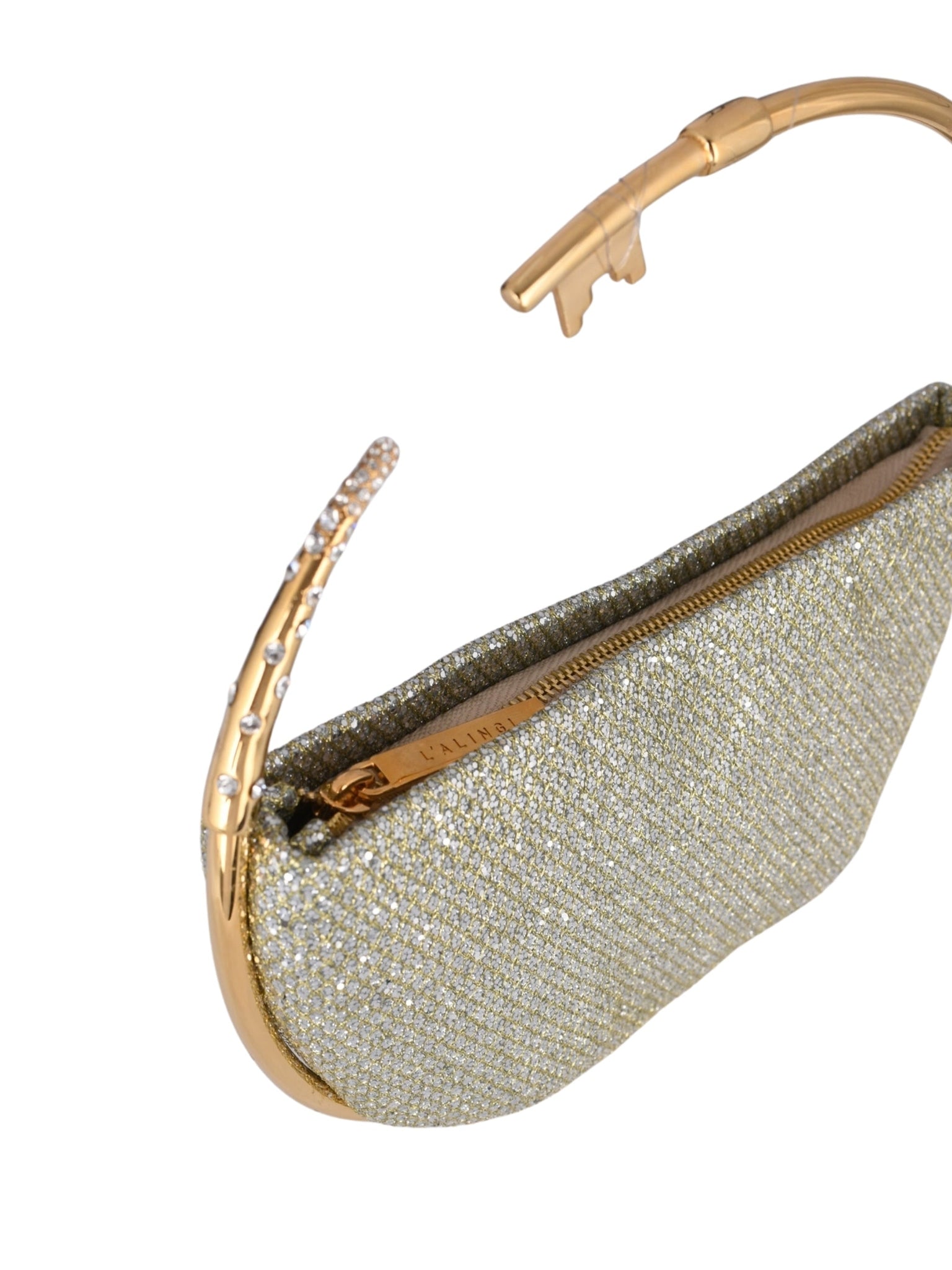 Key eternity lace glitter gold round glitter clutch