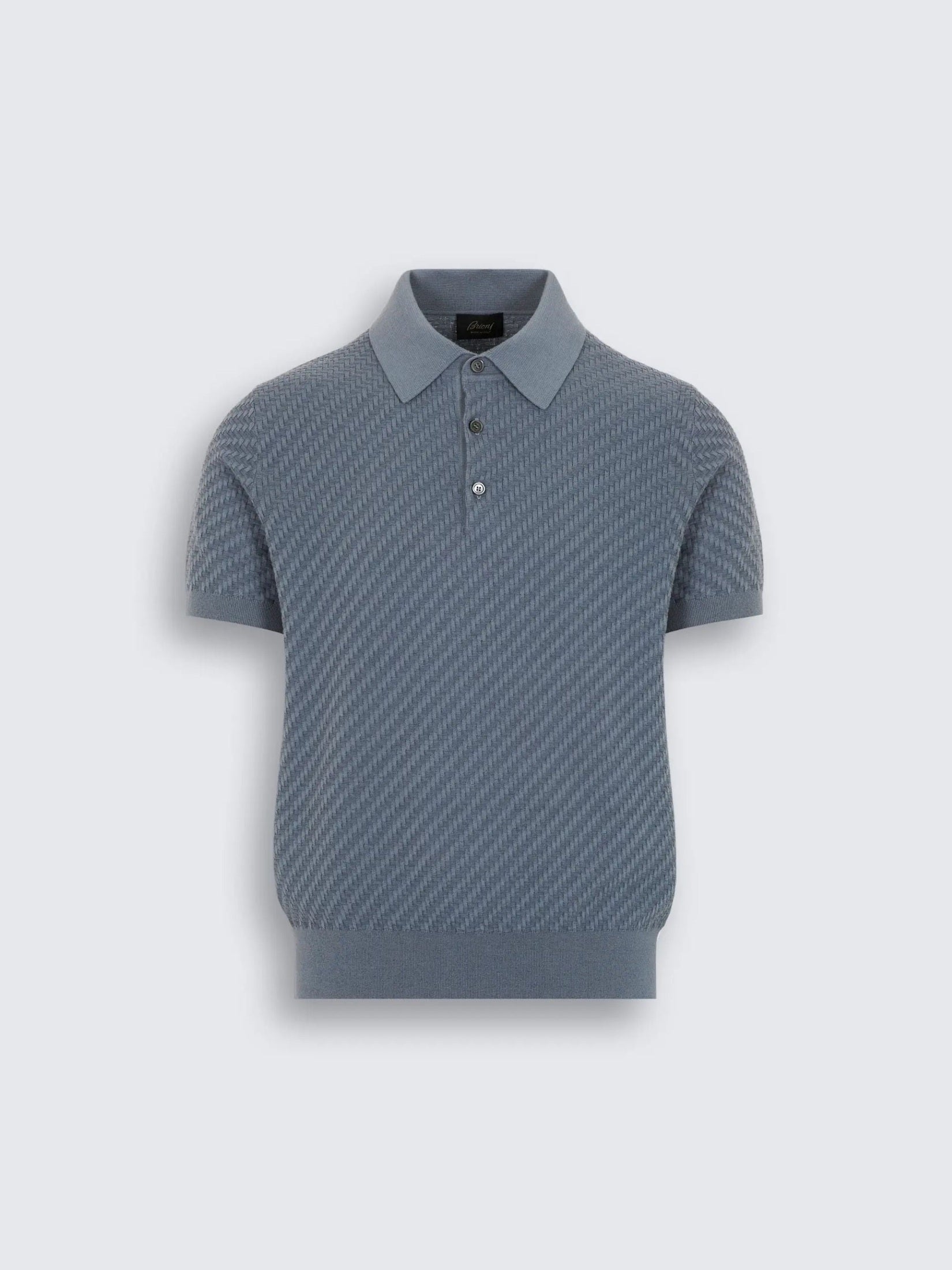 Steel blue cotton, silk and cashmere Trama weave polo