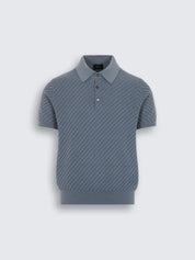 Steel blue cotton, silk and cashmere Trama weave polo