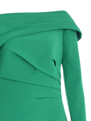 VERA LONG SLEEVE LONG DRESS WITH ASYMMETRIC DRAPE