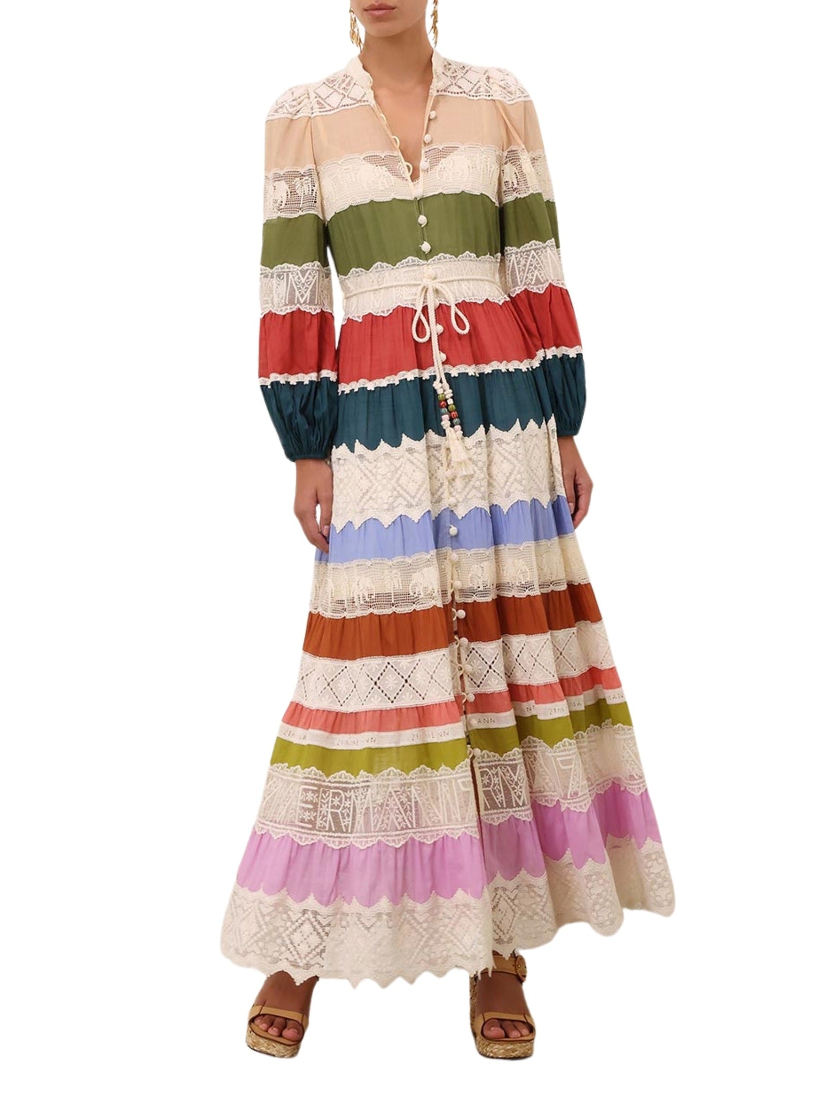 Indra lace stripe maxi dress