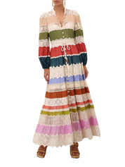 Indra lace stripe maxi dress