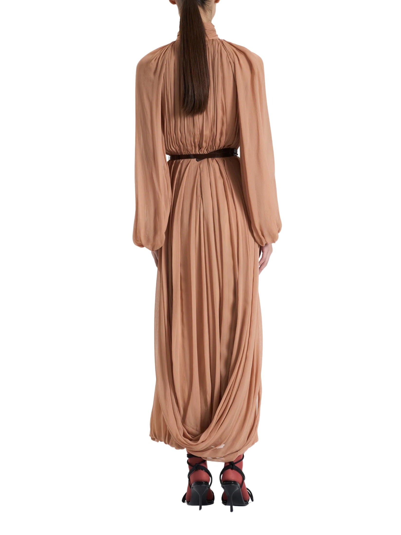 Salmon draped long dress