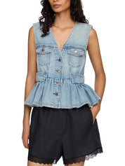 Lightweight denim peplum vest