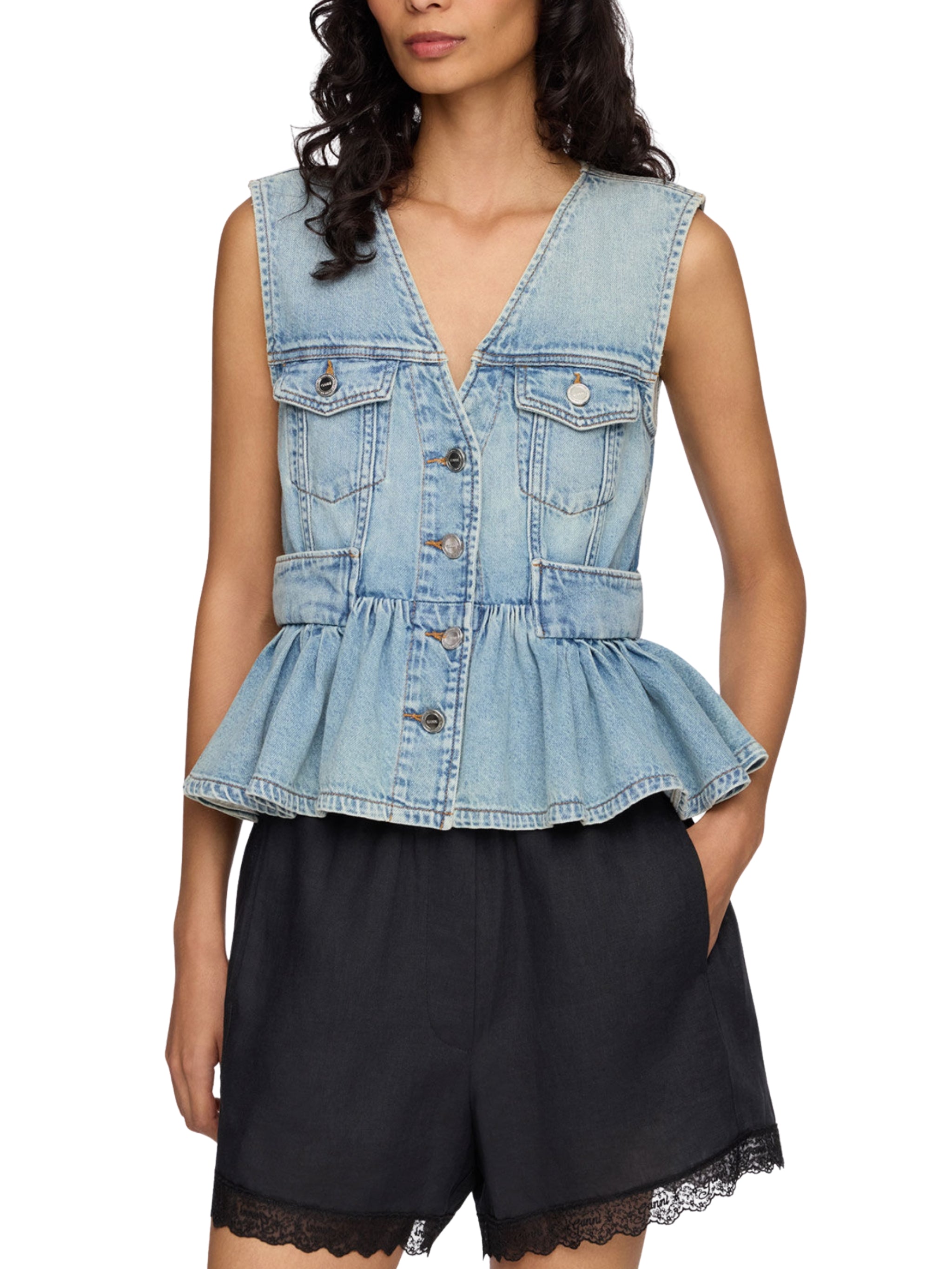 Lightweight denim peplum vest