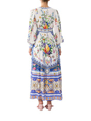 SHAPED WAISTBAND DRESS WITH GATHERED SLEEVES