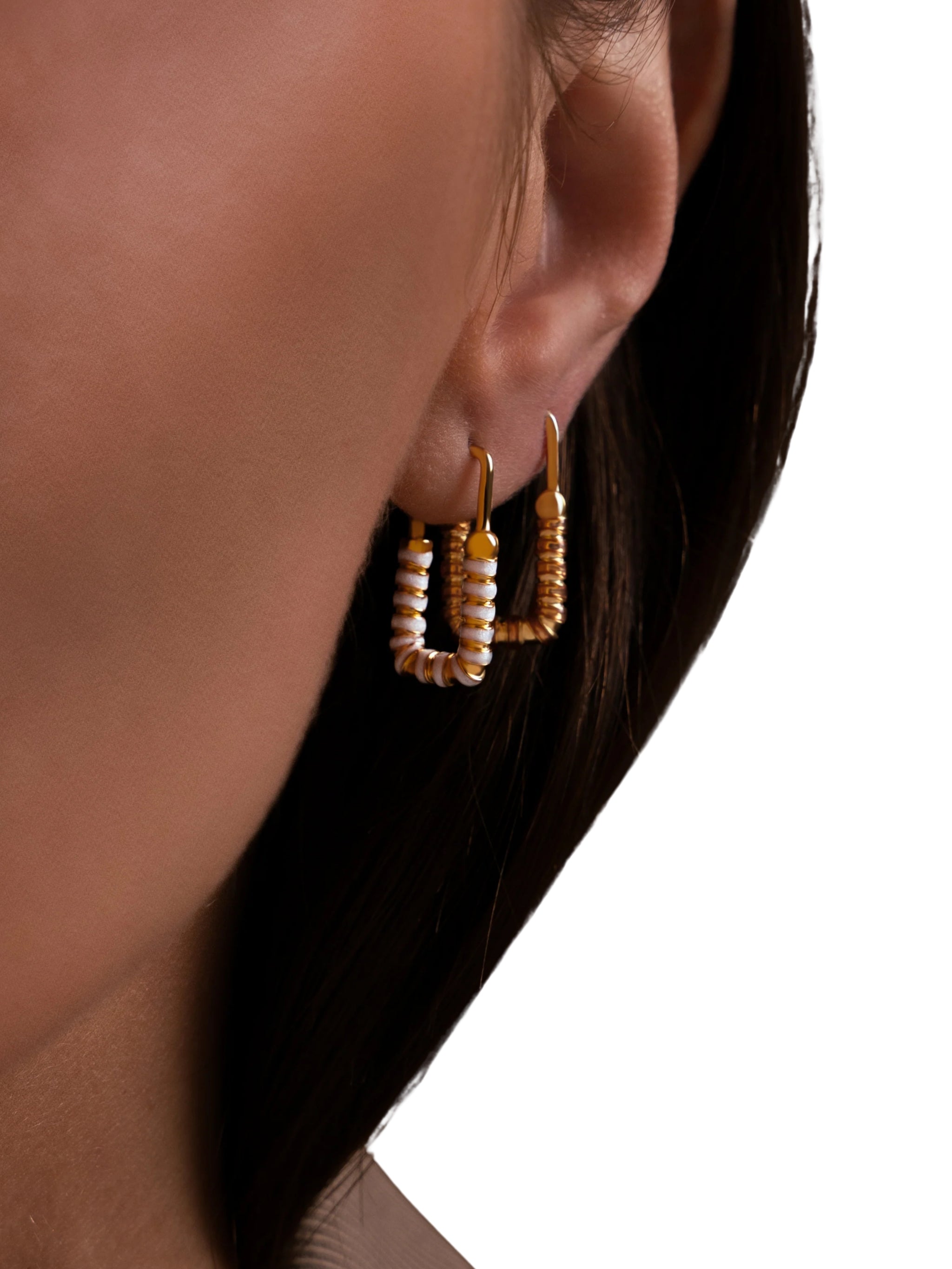 Nail lock earrings in sterling silver & 18k gold vermeil and peachy enamel