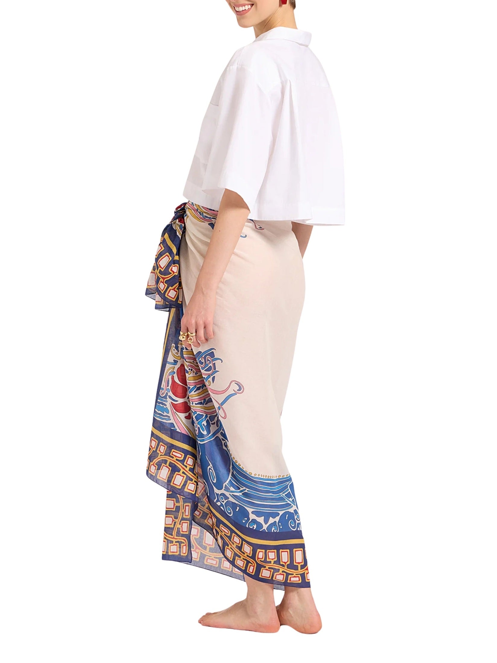 Pareo lemuria placée blue in cotton voile (140x140)