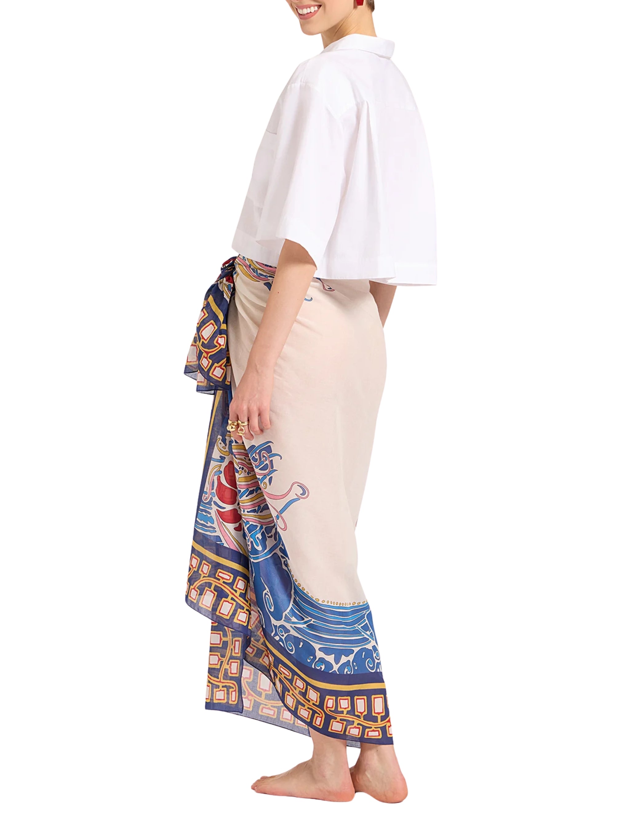 Pareo Lemuria Placée Blue In Cotton Voile (140X140)