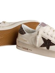Women's Stardan in white leather with brown glitter star and heel tab