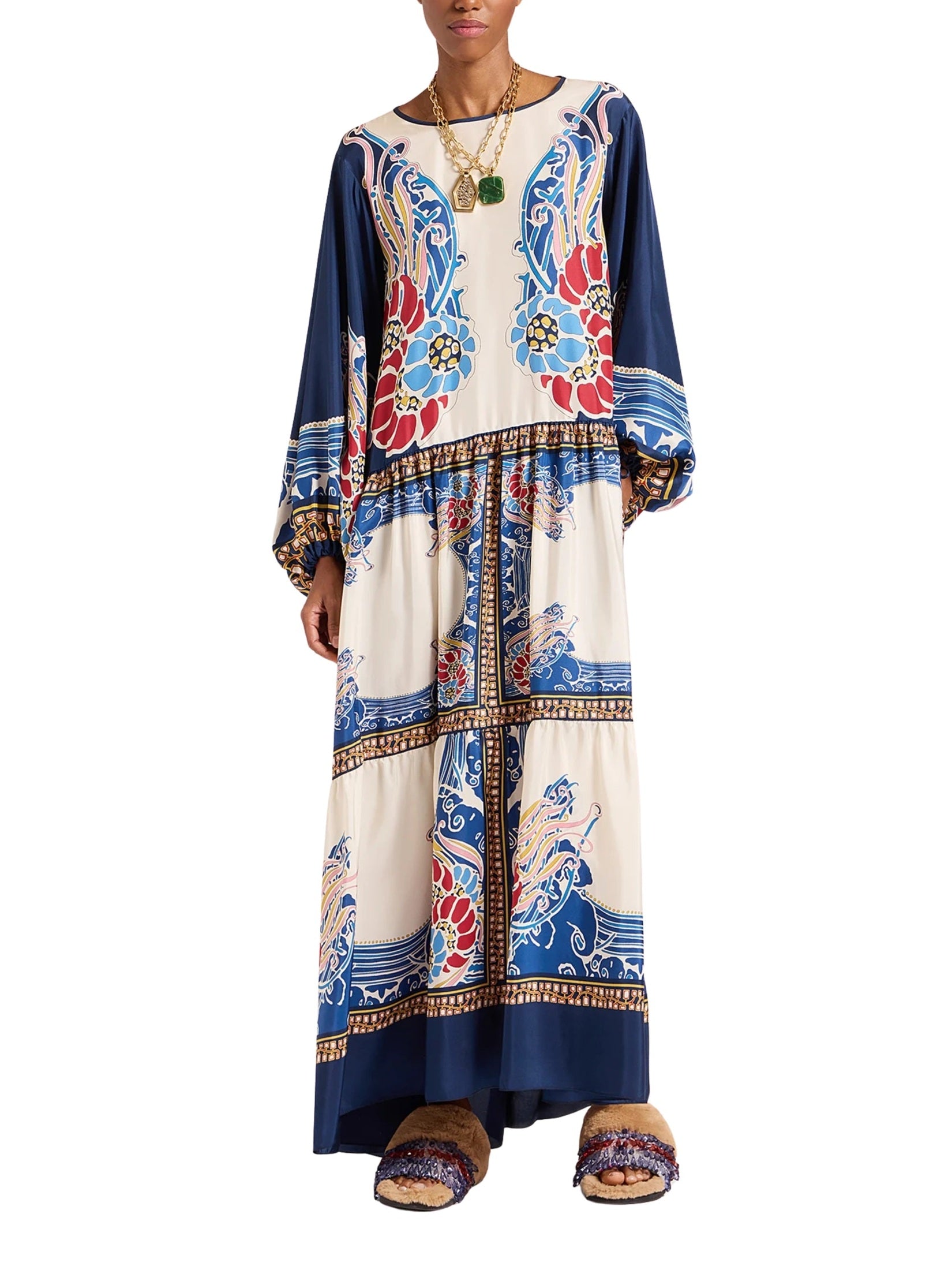 Vesta dress lemuria placée blue in silk voile