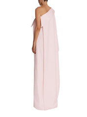 Asymmetric gown with drapped sleeve detail