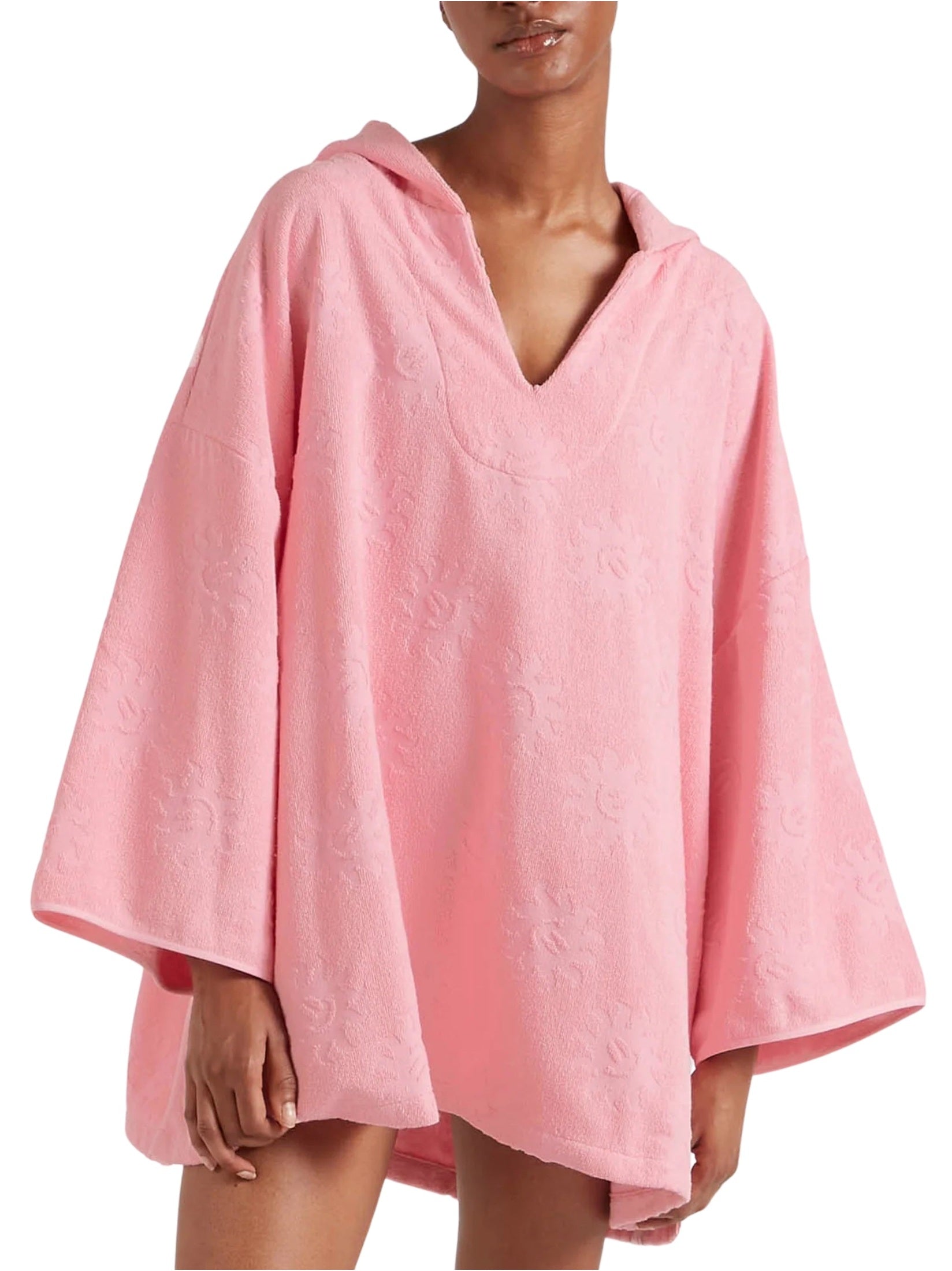Hooded poncho sunny towelling pink