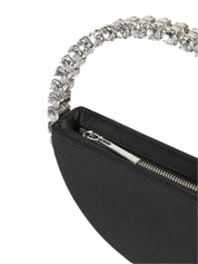 Eternity satin black round stone-encrusted satin clutch