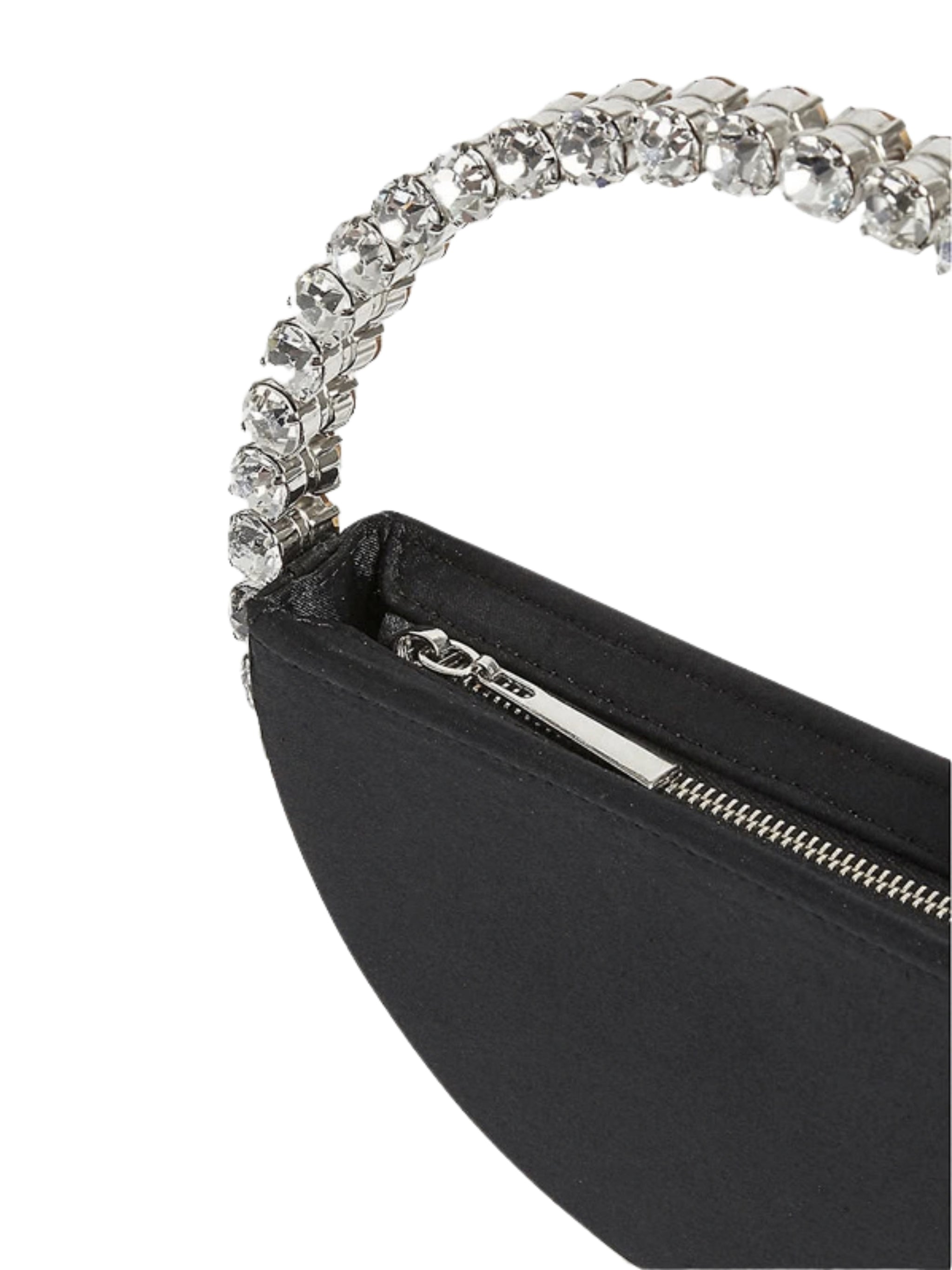 Eternity satin black round stone-encrusted satin clutch